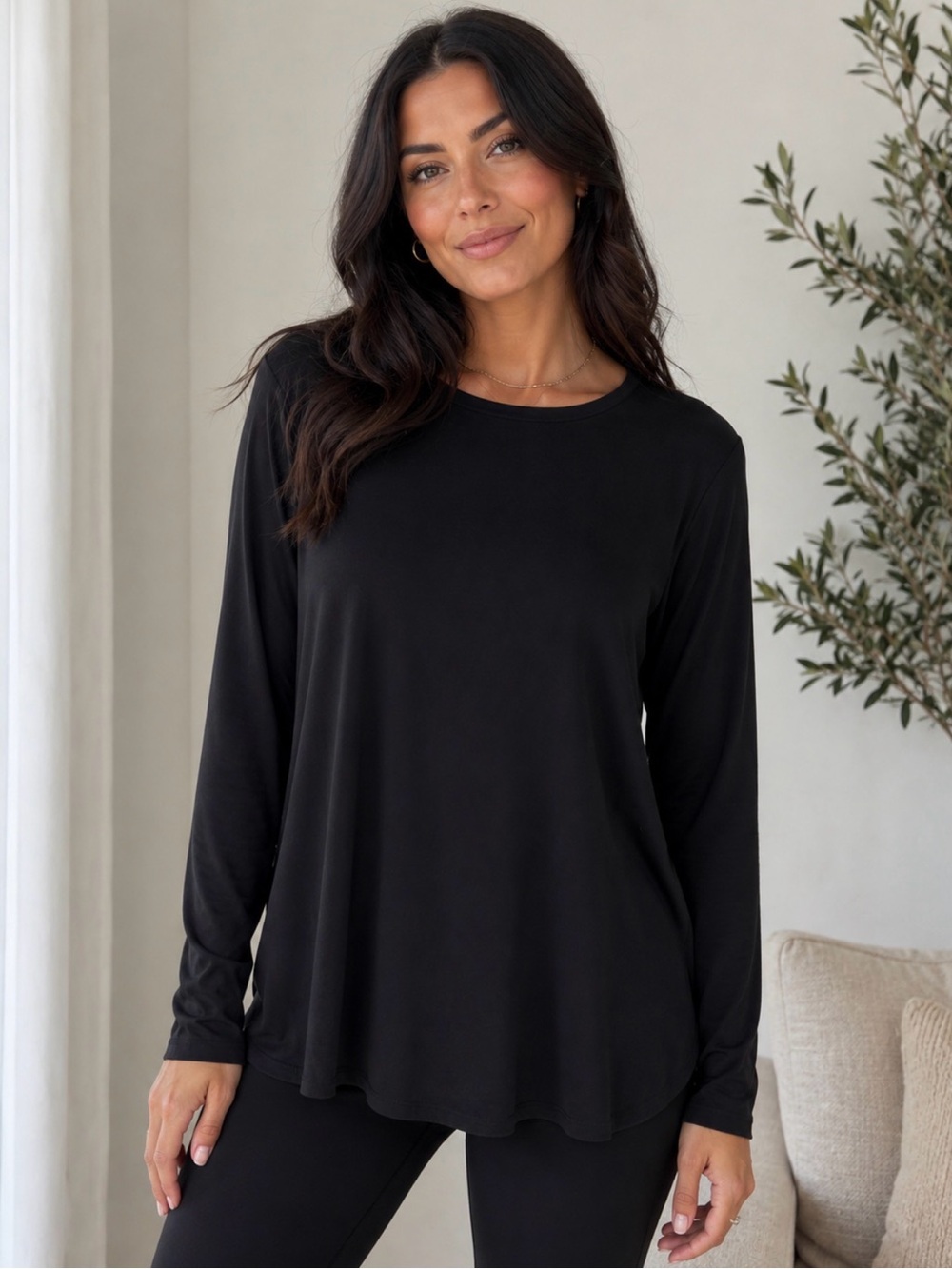 Sympli Black Long Sleeve Crewneck Top